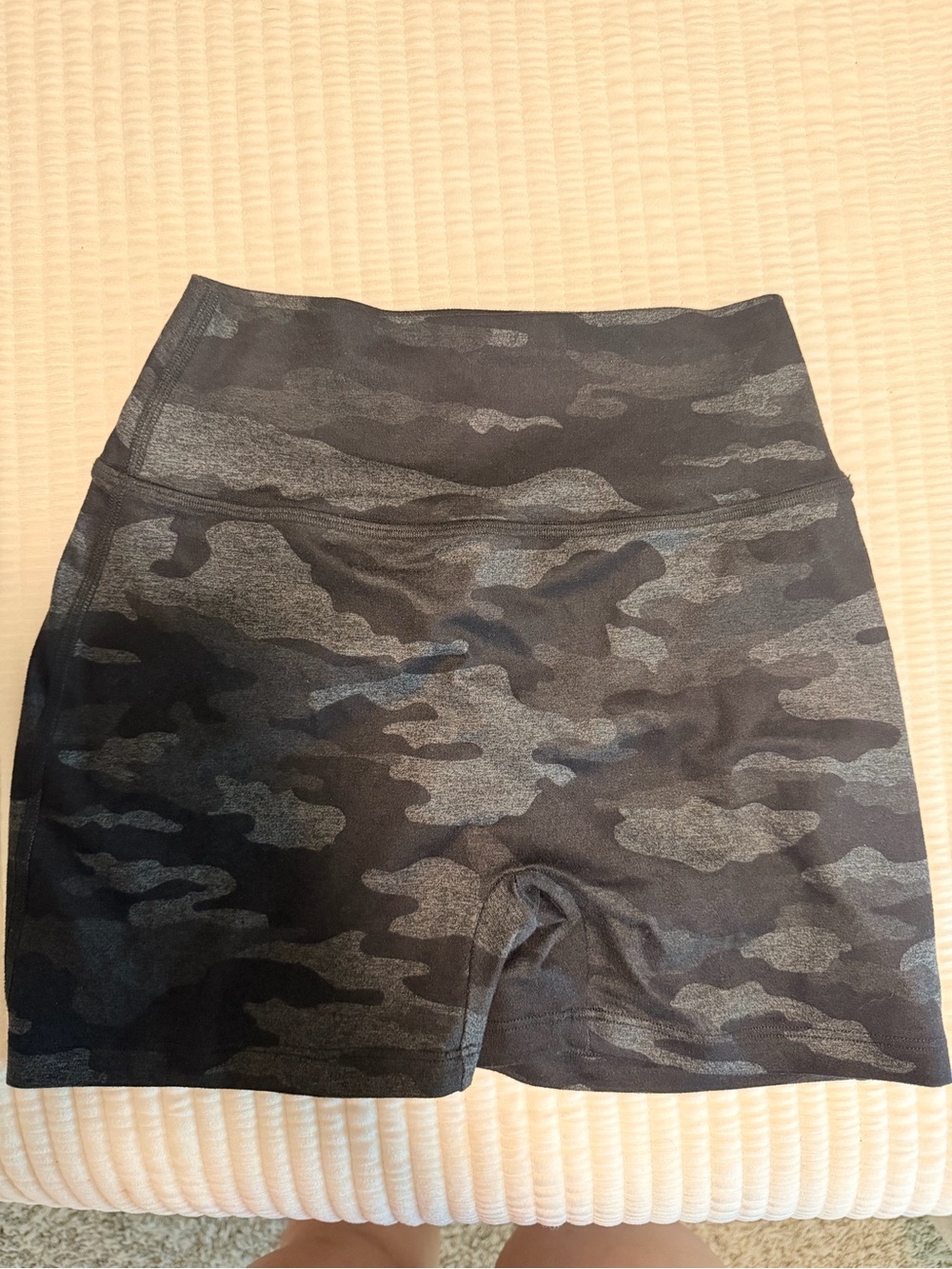 Bombshell Sportswear High-Rise Camo Bike Shorts — Black & Gray